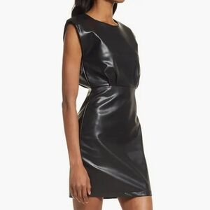 NWT Revolve × Bishop + Young Morgan Faux Leather Cap Sleeve Black Mini Dress S